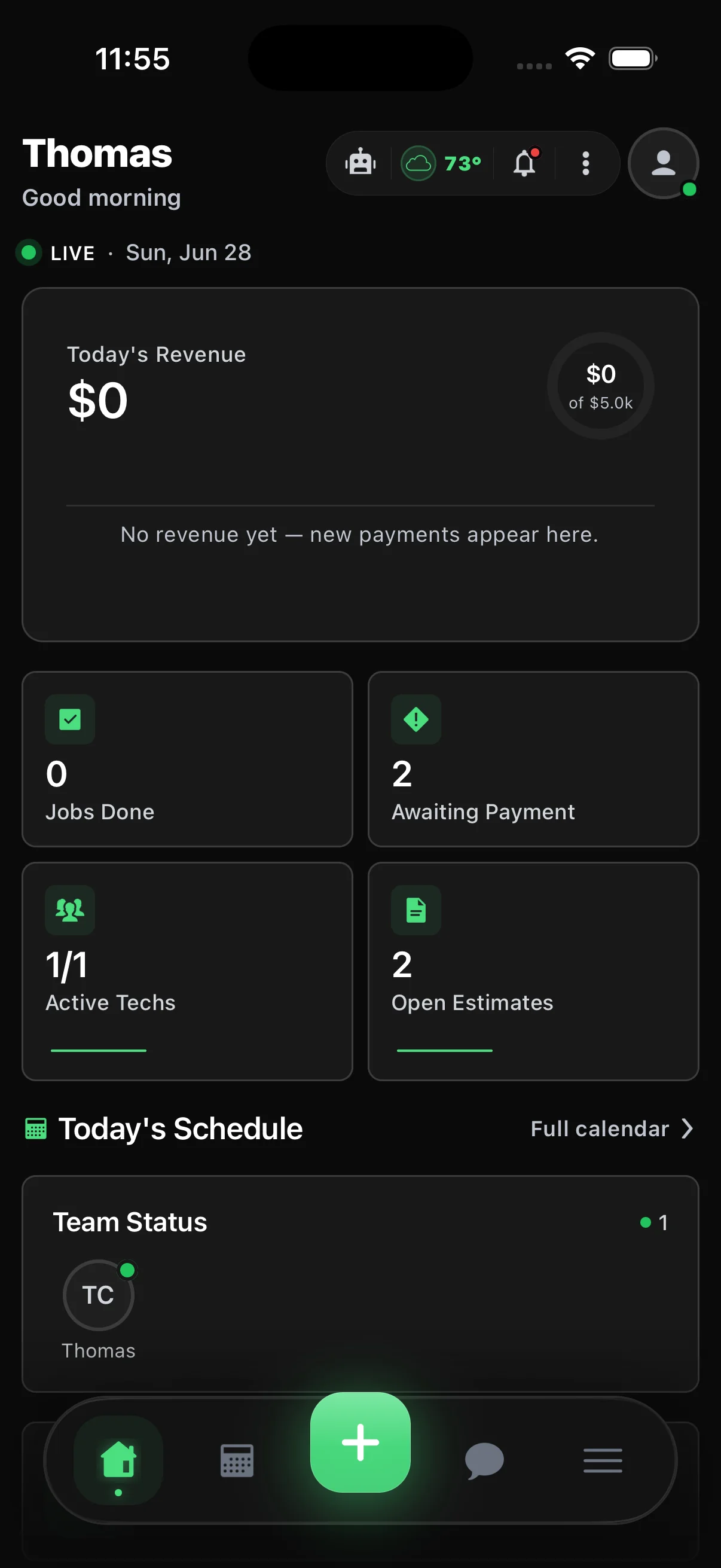 Asteri mobile app dashboard running in iPhone simulator